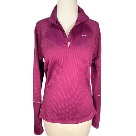 Nike Dri-Fit Women Medium Plum 3/4 Zip Running Pullover High Neck Active Workout - Picture 2 of 14